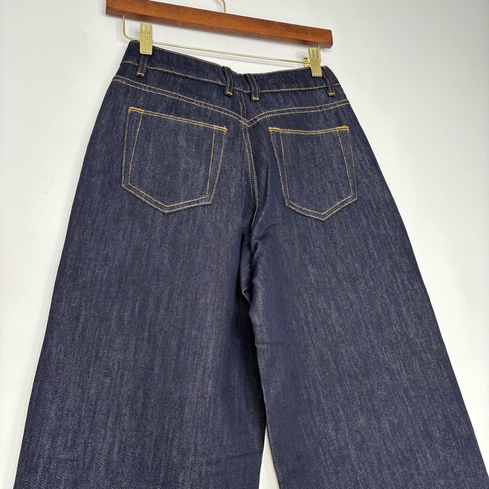 Anna Quan Finn Jeans Dark Indigo Relaxed Straight Leg Cotton Rigid Denim Size 2 - Picture 5 of 16